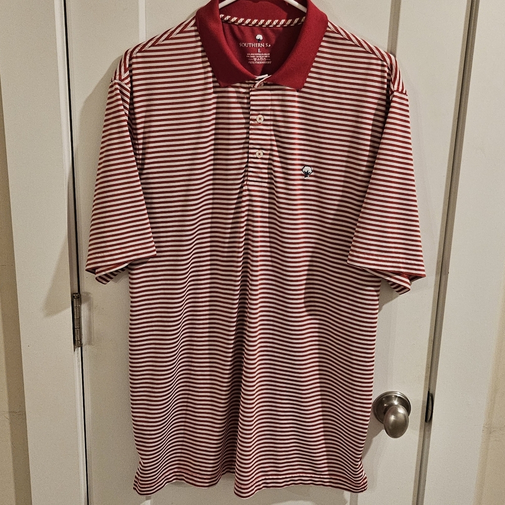 Southern Shirt Company Performance Polo Shirt - Red & White Striped - Size Large